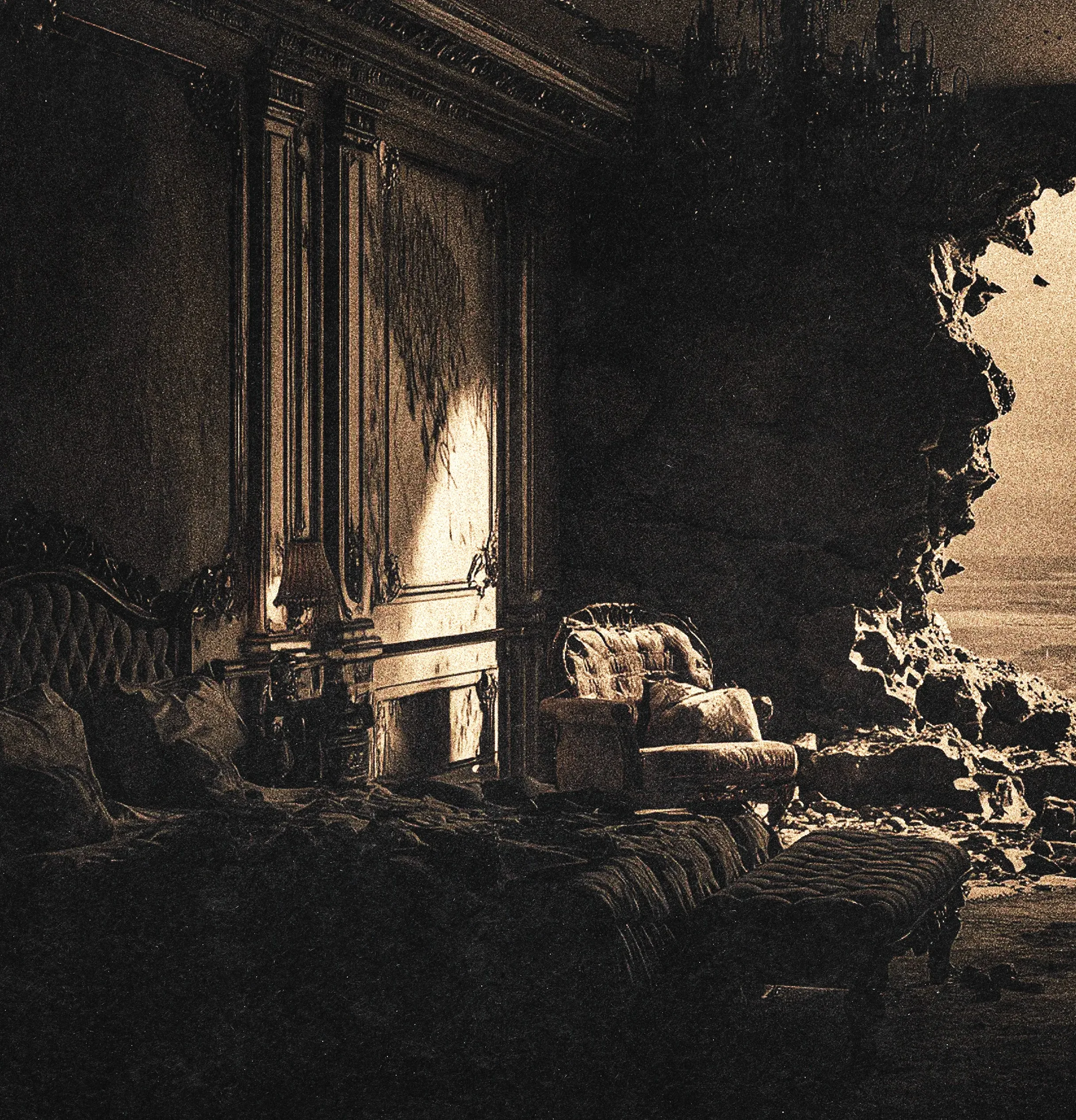 Visuel de campagne sombre et cinématographique.